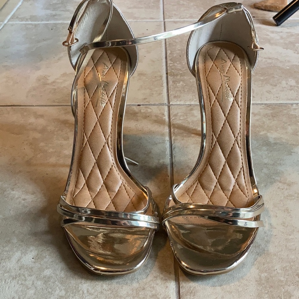 Gold Ankle Strap Heels/ Sandals (Anne Michelle)